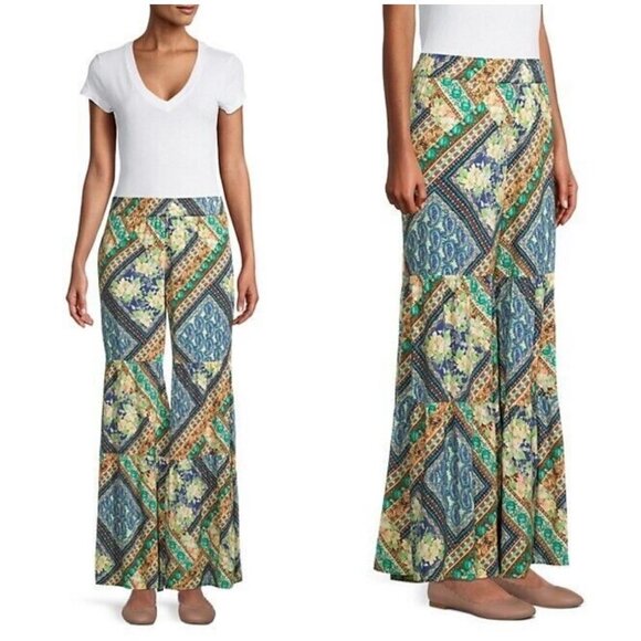 💕JOHNNY WAS💕 Rivera Tiered Wide-Leg Pants Finley Bohemian Floral Print XL NWT